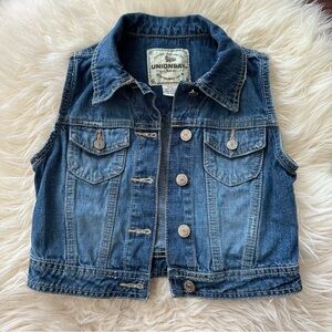 Girls Unionbay medium wash sleeveless denim blue jean button up vest size S